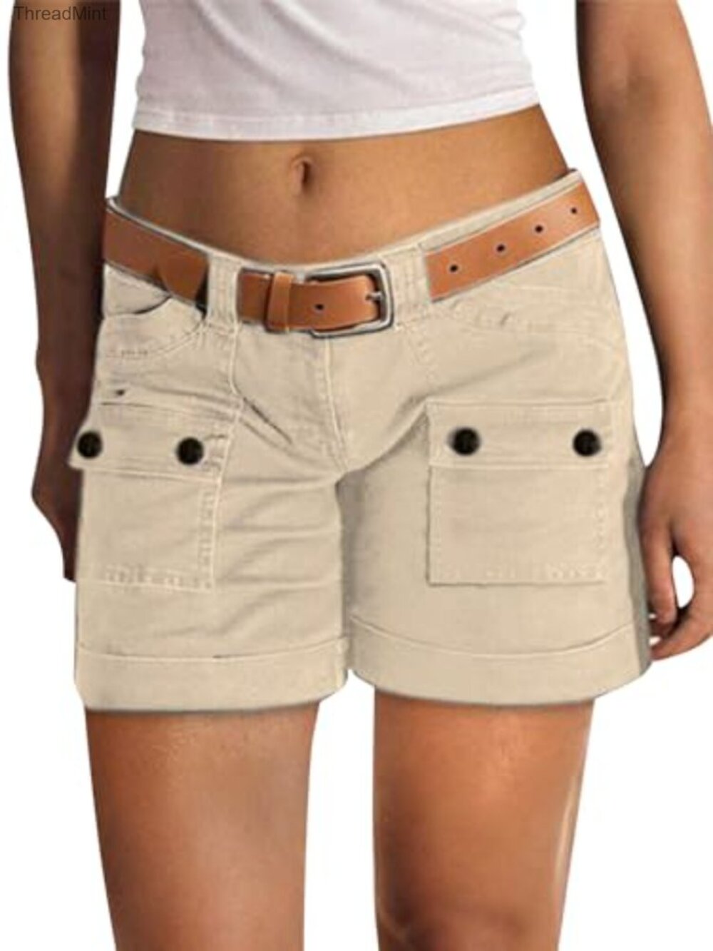 Flamingals Women's Low Waist Cargo Shorts with Flat Pockets, 100% Cotton,
